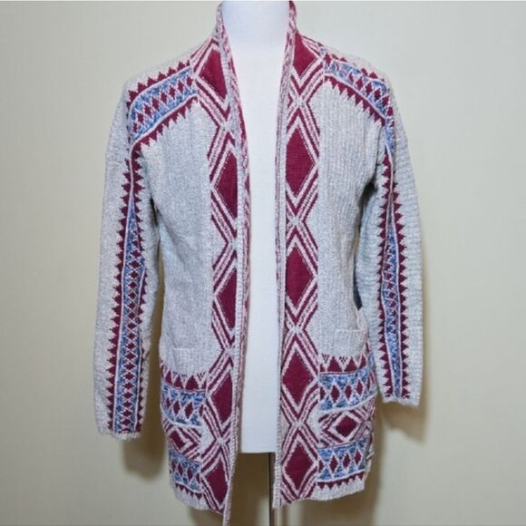 Lucky Brand Southwestern Open Cardigan Sweater Duster Aztec Western Festival Med - Picture 2 of 16